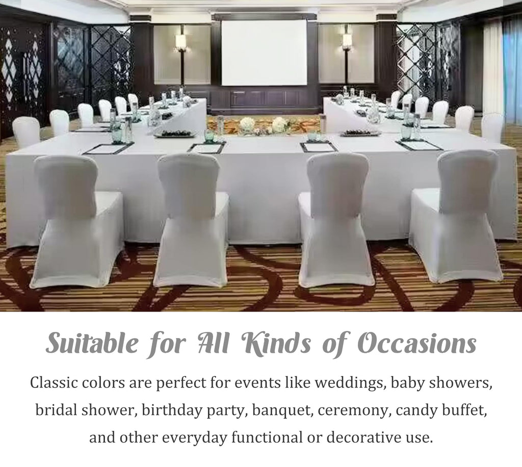 Fivenl 2 Pack Fitted Tablecloths 96 x 30 Inch, White Rectangle Table Clothes for 8 Foot Tables, Washable Polyester Fabric Table Cover for Parties, Wedding, Banquet, Trade Show