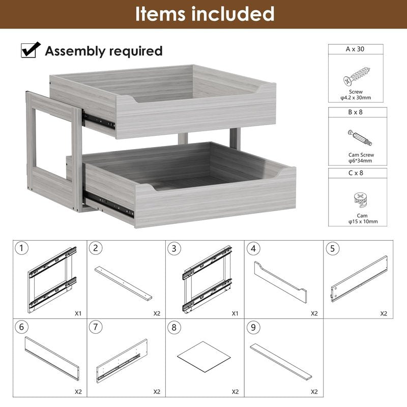 Landmok Pull Out Drawers For Cabinets, 18" W x 21.65" D x 17" H Slide Out Wooden Pull out Drawers, 2-Tier, Heavy-Duty Base Bottom Assembly Slide out Drawer Shelf Cabinet Organization for Kitchen, Gray