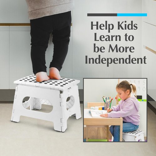 Handy Laundry Folding Step Stool - Lightweight & Sturdy for Adults and Kids - Easy One Flip Open | White - 9 Inch