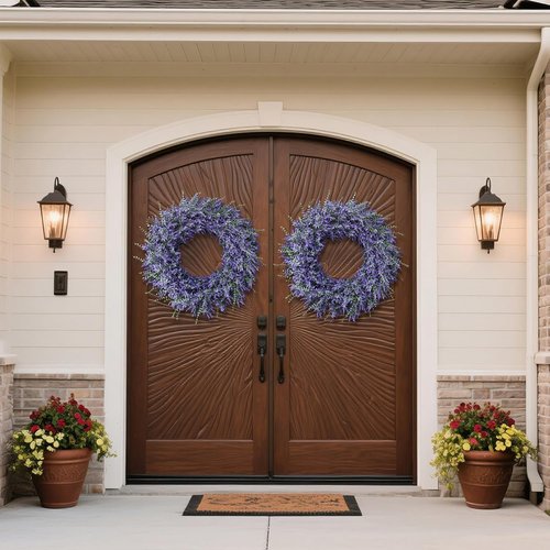 Lavender & Eucalyptus Wreath by [Brand Name] - Large 32" Artificial Greenery for All Seasons | Front Door & Porch Decor