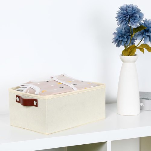 Bidtakay Collapsible Bins for Organizing - 6-Pack Hard Sided Closet Bins Cube Storage Baskets for Cabinet Pantry and Toy Organization - Ivory