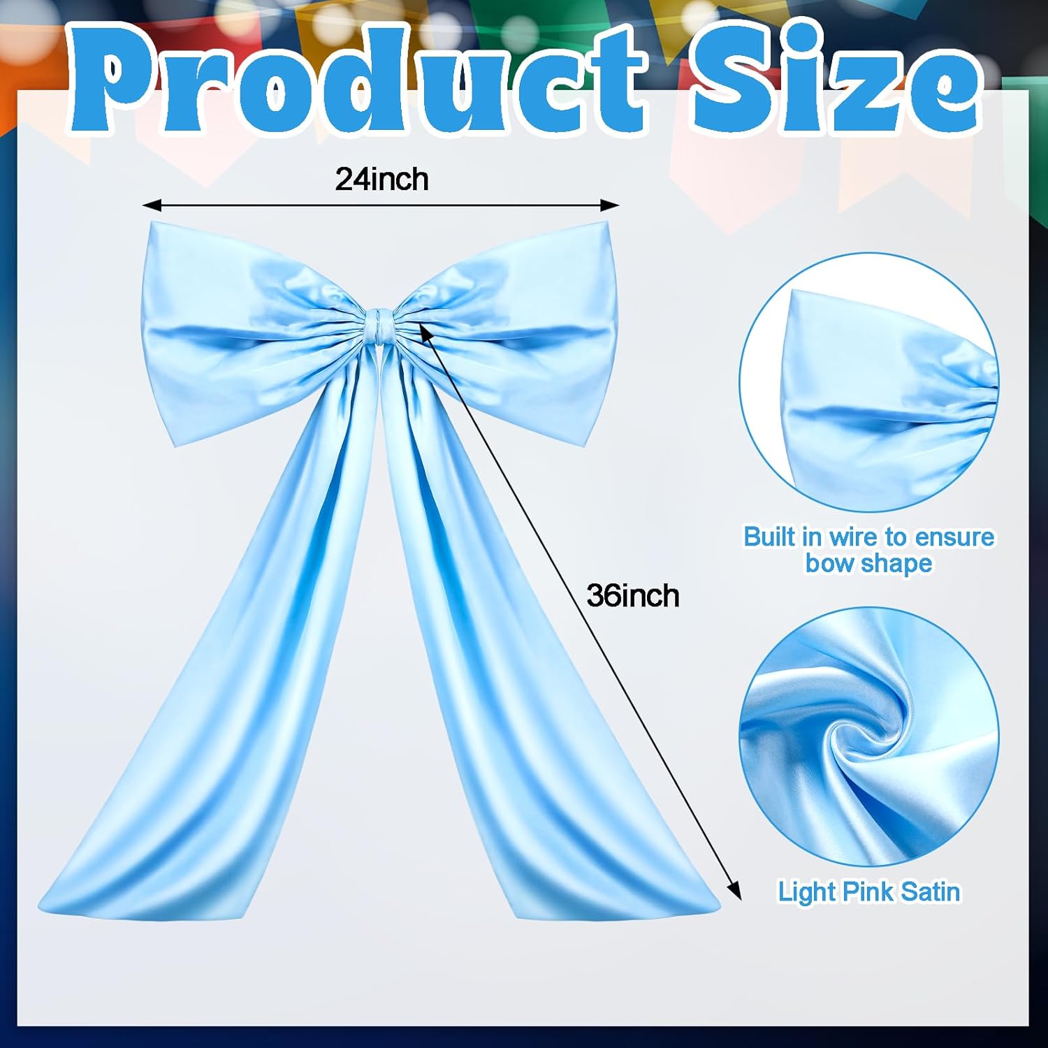 Wavwavw Sky Blue Large Bow Decor - Giant Satin Ribbon Tie for Birthday & Wedding Backdrop (24 x 36 Inches)