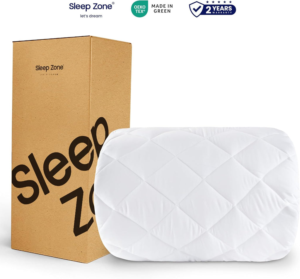 Sleep Zone Mattress Cover - Queen Size Quilted Fitted Protector | Deep Pocket Up to 21 Inches, Breathable White Topper (60x80)