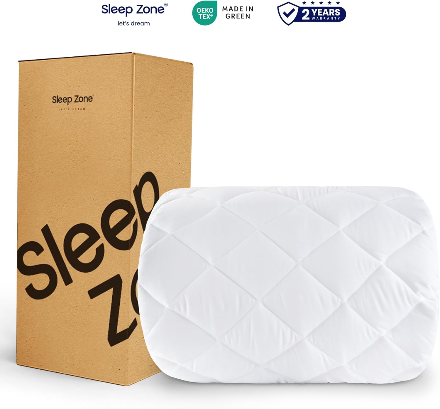 Sleep Zone Mattress Cover - Queen Size Quilted Fitted Protector | Deep Pocket Up to 21 Inches, Breathable White Topper (60x80)