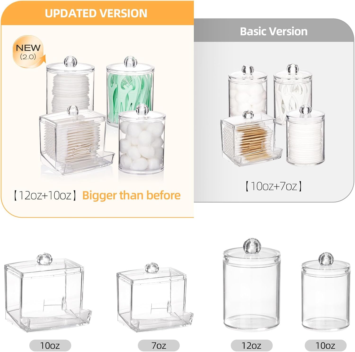 Tbestmax Cotton Swab Dispenser - Clear Plastic Apothecary Jar Organizer | 10/12 oz Capacity, 4 Pack