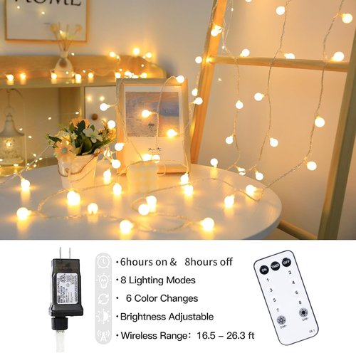 Globe String Lights - 115 Feet, 200 LED Fairy Lights with Remote Timer | 8 Modes for Indoor & Outdoor Use