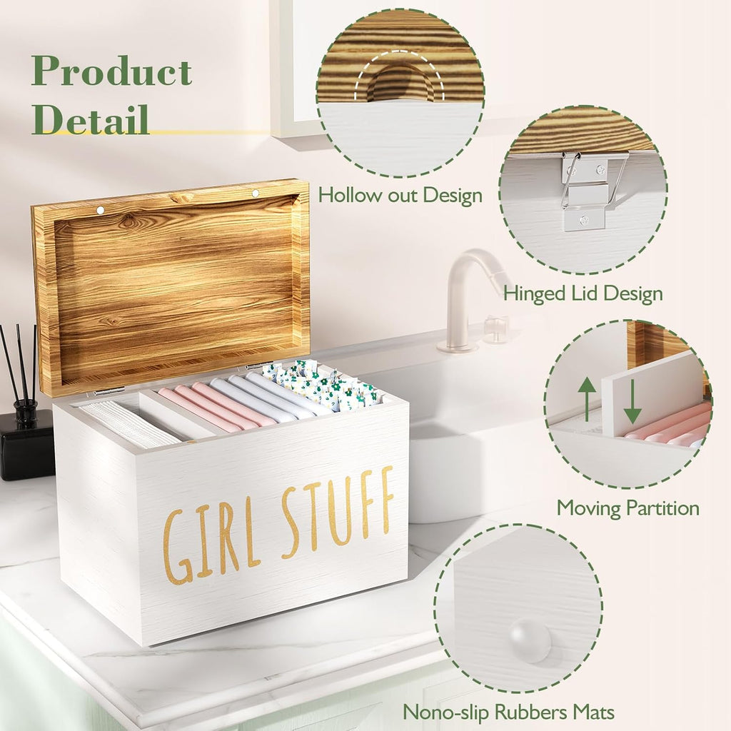 Regine Switzerland Tampon Holder - Stylish Bathroom Organizer with Hinged Lid | White Feminine Product Storage