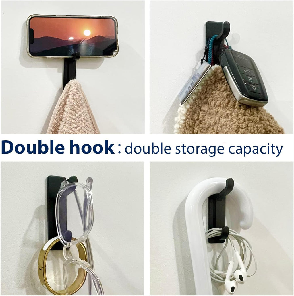 Pickpiff 12 Pack Wall Hooks - Heavy-Duty Adhesive Coat & Towel Hangers, 13LB Capacity, Black