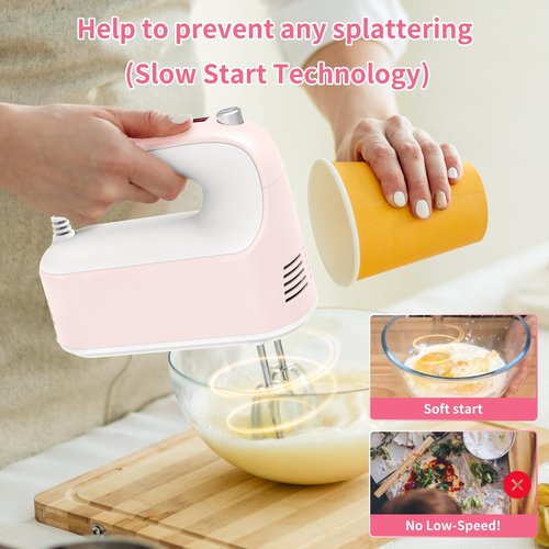 CBQ Hand Mixer Electric, 9 Speed 400W Handheld Mixer with Digital, Touch Button, Turbo, Snop-On Storage Case, 5 Stainless Steel Accessories, Hand Mixer Electric Handheld for Cake, Cookie, Egg (Pink)