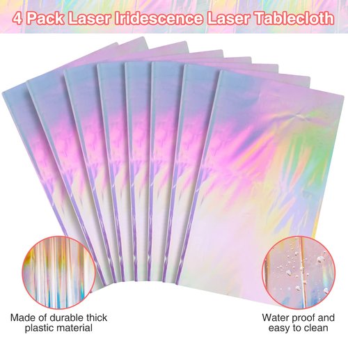 8 Pack Iridescence Plastic Tablecloths Shiny Disposable Laser Rectangle Table Covers Holographic Foil Tablecloth Iridescent Party Decoration Birthday Bridal Wedding Christmas 54" x 108"(Laser)