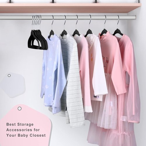 BAGAIL 50-Pack Kids Velvet Hangers - Non-Slip 14-Inch Baby Clothes Hangers for Infants/Toddlers | Black
