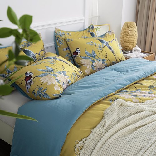 TISPLR King Comforter Set Flowers 3 Pieces Soft 3D Bedding Comforter Set Tree Branches Flowers Birds Print Botanical Comforter Set for All Seasons 1 Comforter and 2 Pillowcases (Birds, King)