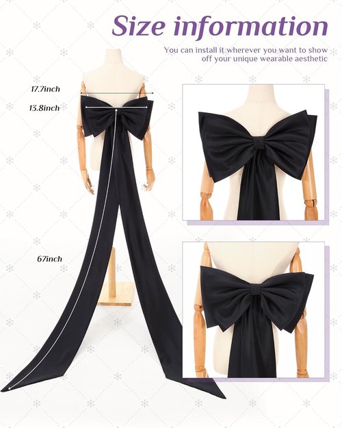 Chuarry Extra Long 67" Satin Big Bow Detachable Train - Elegant Waist Sash Belt for Bridal Gowns