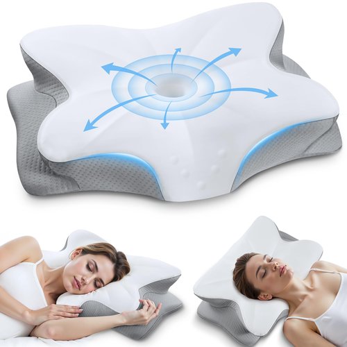 Cervical Neck Pillow for Sleeping, Ergonomic Contour Side Sleeper Pillows for Adults, Cooling Orthopedic Pillow for Pain Relief Support, Memory Foam Pillows Back Stomach Sleepers