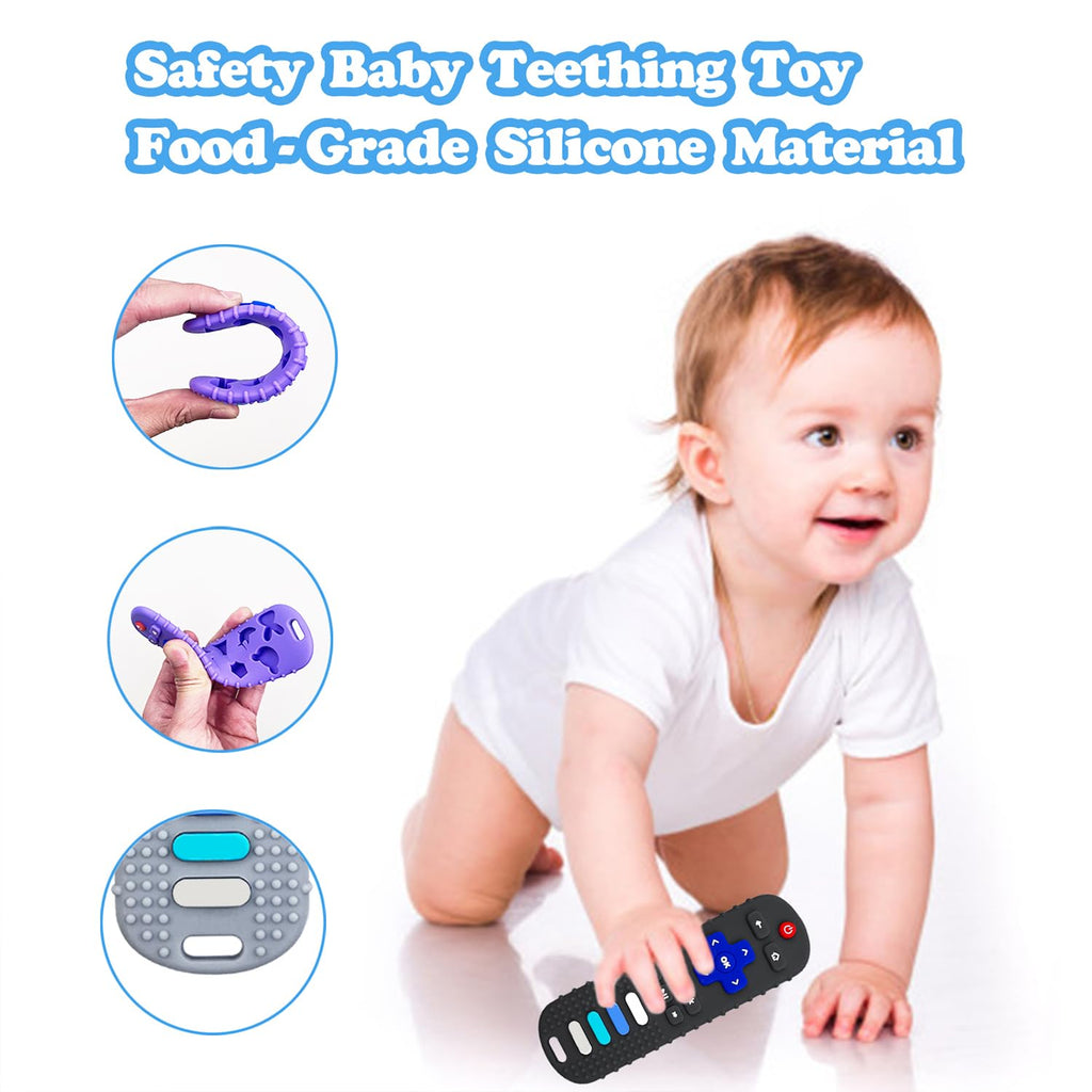 ROBBEAR Baby Teething Toys - Food Grade Silicone Teether in TV Remote Shape | BPA Free, Purple & Khaki