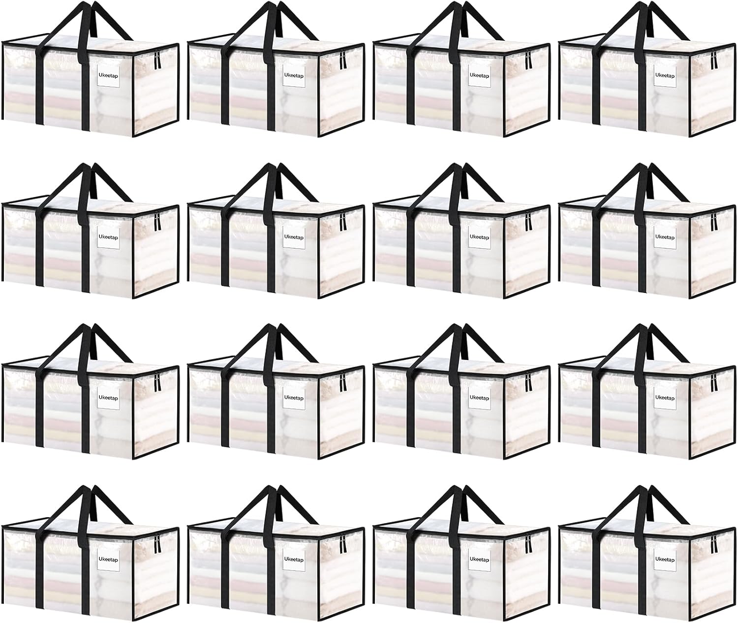 Skiennix 16 Pack Extra Large Heavy Duty Moving Bags - Clear Storage Totes with Reinforced Handles & Zippers