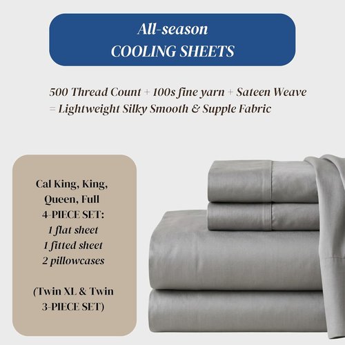 Beckham Hotel Collection Queen Sheets Set - 100% Cotton Sateen, Silky Smooth, 16” Deep Pocket, Gray