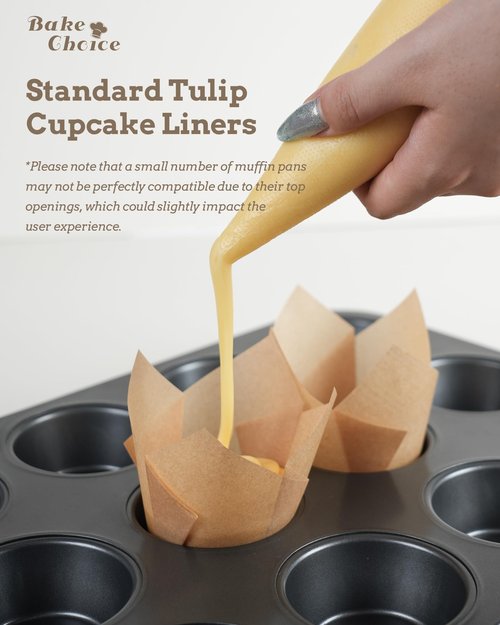 Bake Choice Nordic Paper 200pcs Tulip Cupcake Liners for baking cups with four fancy designs EU Parchment paper Standard Size Tulip Muffin liners, Cupcake Wrappers for Party, Wedding, Birthday