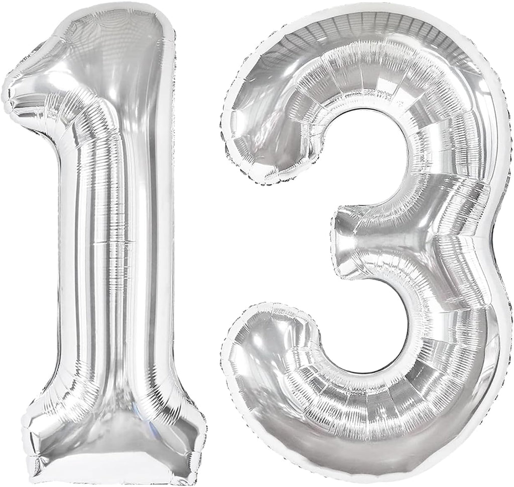 Silver Number 13 Balloon - 40 Inch Giant Foil Balloon for 13th Birthday Party Decorations
