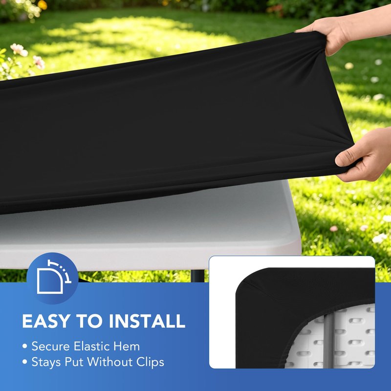 Enjoyidea Fitted Table Cloth Rectangle Table 42x72 Inch-2 Pack Black Elastic Spandex Table Cover-Small Stretch Folding Table Cloths Topper Cap for Kitchen Dining Picnic Patio Outdoor Party Tables
