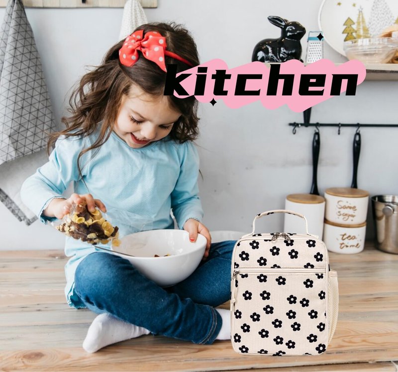 LEDAOU Lunch Box Kids Lunch Bag Insulated Cute Lunchbox Reusable Small Toddler Lunch Bags for School Travel or Picnic(Strawberry beige)