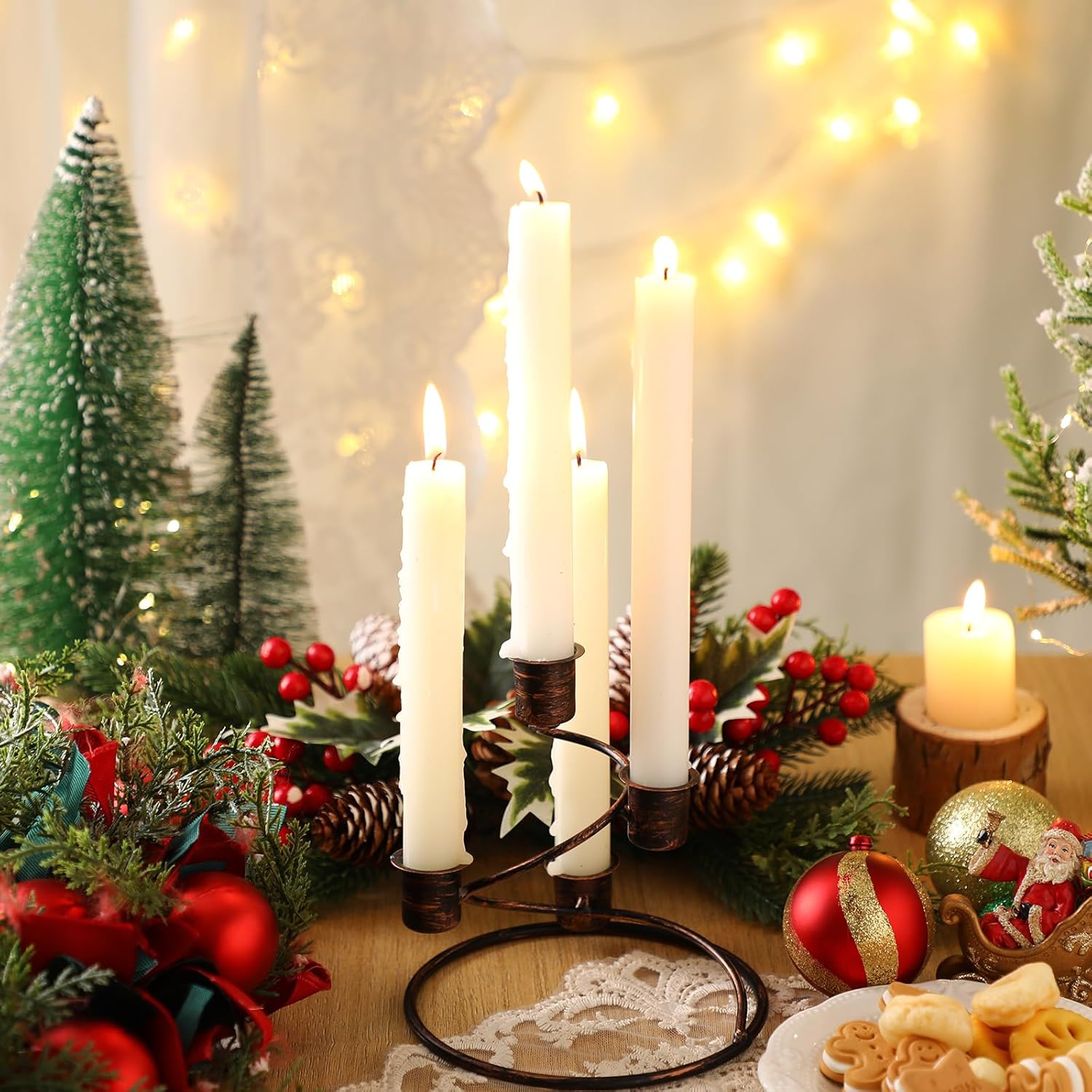 Sliner Christmas Advent Wreath Candle Holder - Rustic Metal Spiral Design | 3-Piece Centerpiece for Home & Church