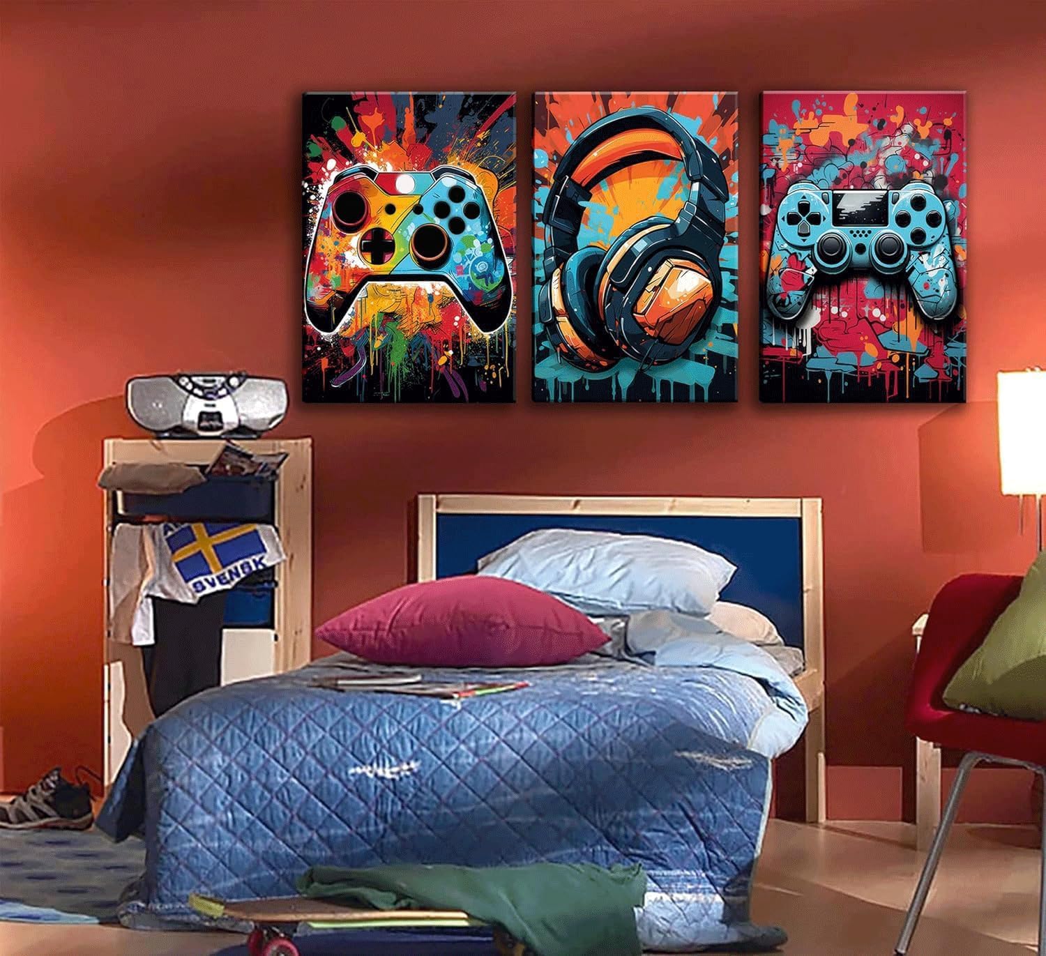 Skiennix Retro Video Game Wall Art - Colorful Neon Gamepad Canvas Prints | 12x16in for Kids' Rooms