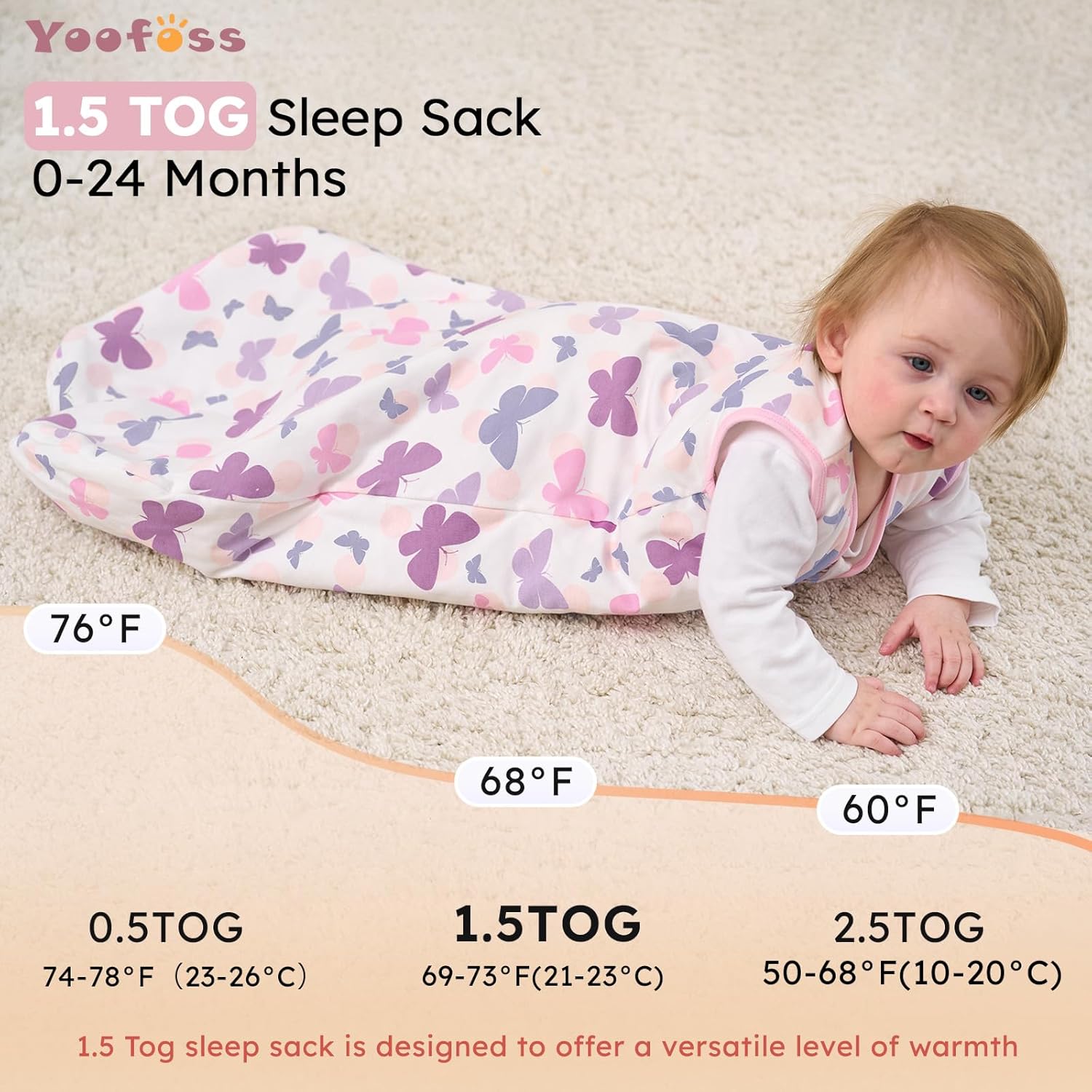 Yoofoss Baby Sleep Sack - 1.5 Tog Organic Cotton Wearable Blanket for 18-24 Months | Warm & Comfy