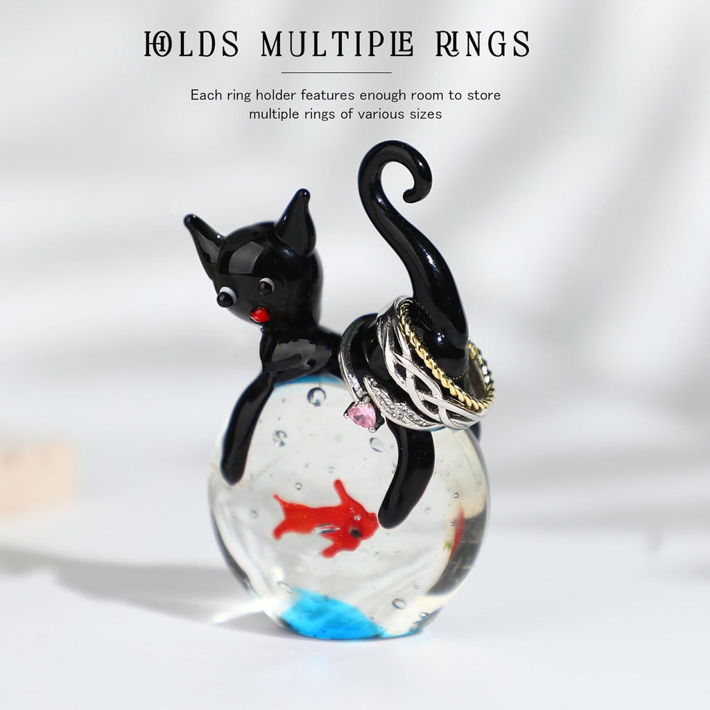 QFkris Black Cat Figurine - Mini Blown Glass Sculpture | 1.6" Collectible Art for Home Decor & Gifts