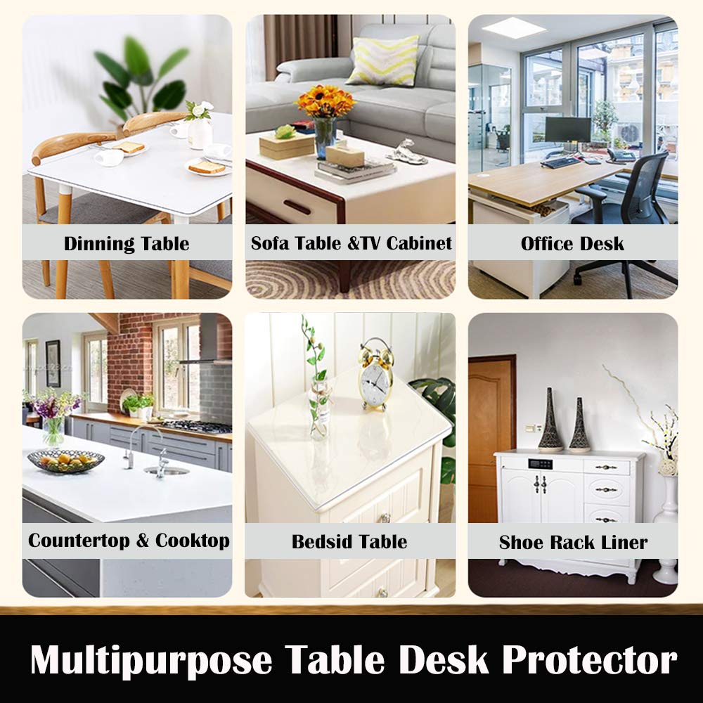 1.5mm Thick Transparent PVC Table Cover Mat Plastic Clear Table Cloth Non-Slip Dining Living Room Table Protector Meeting Desktop Protection Waterproof Kitchen Work Countertop Protective Pad 40x96in