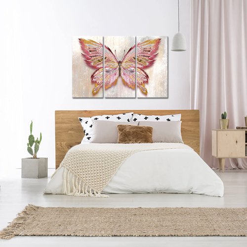 Nachic Wall Large Butterfly Canvas Wall Art Pink and Gold Women Bedroom Decor Butterfly Painting Artwork for Home Living Room