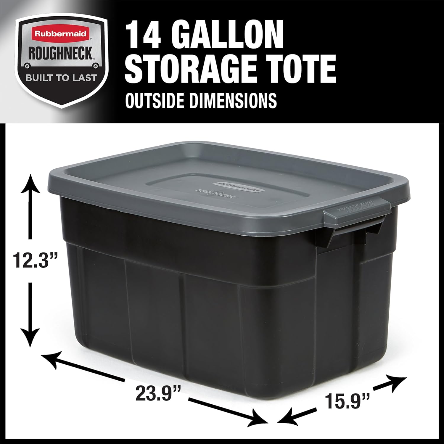 Rubbermaid Heavy Duty Black Storage Bins - Durable, Stackable Plastic Totes with Lids | 14 GAL, 6 Pack