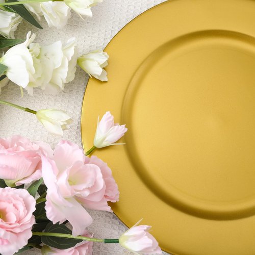 Hoemwarm 36 Pcs Golden Charger Plates Bulk 13 Inch Plastic Gold Plates Dinner Round Tray Charger Tableware Dish for Table Setting Wedding Holidays Party Decor