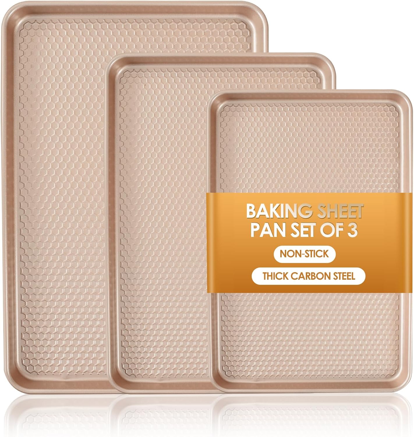 Skiennix Baking Sheet Pan Set - Nonstick Carbon Steel Cookie Sheets | Heavy Duty Rose Gold, Easy Clean