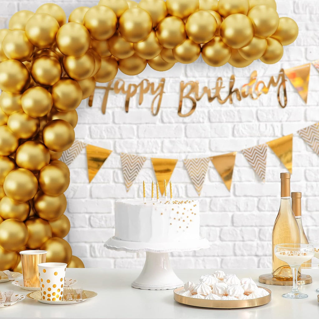 RUBFAC Gold Balloons - 120pcs 5-Inch Chrome Metallic Latex Balloons for Graduation & Wedding Decor