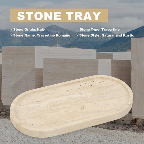 Koville Italian Travertine Tray - Elegant 12"x6" Marble Vanity Catchall for Perfume, Candles, Jewelry