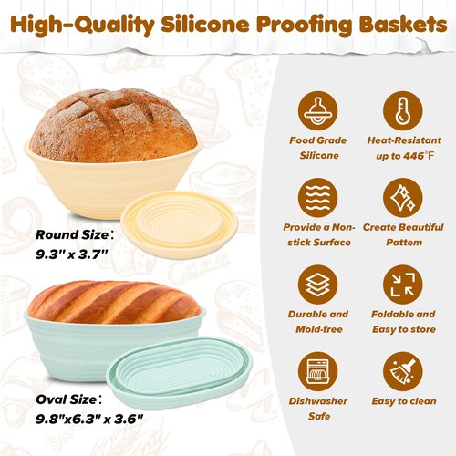 HK Sourdough Starter Kit with 9" Round & 10" Oval Banneton Proofing Basket and 34oz Starter Jar - Beginner-Friendly Sourdough Bread Baking Supplies and Baking Gifts for Women, Men, and Bread Bakers