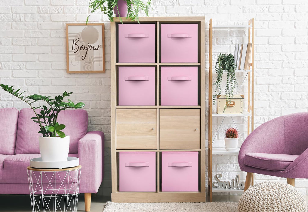 Sorbus Storage Cubes - 11-Inch Foldable Fabric Baskets for Organizing Home & Nursery | 6 Collapsible Cloth Bins in Pastel Pink