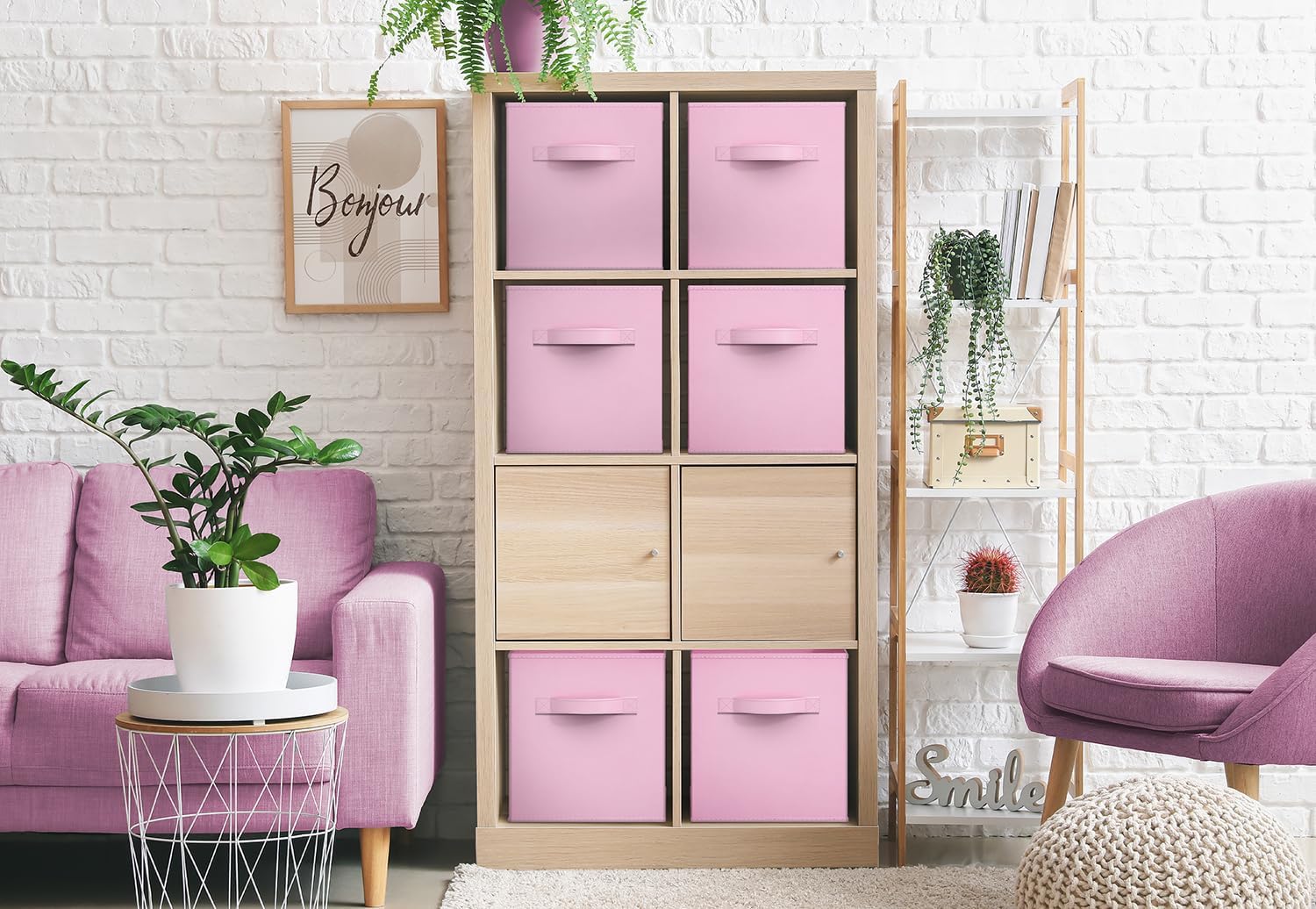Sorbus Storage Cubes - 11-Inch Foldable Fabric Baskets for Organizing Home & Nursery | 6 Collapsible Cloth Bins in Pastel Pink