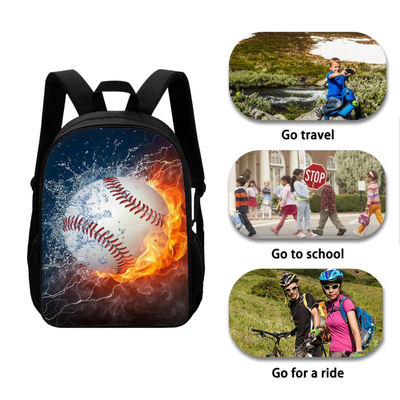 Suobstales Baseball Flame School Backpack for Kids Boys Gifts School Bag Set with Lunch Box Pencil Case,Cool Bookbag Teen Student Back Packs Satchel Travel Daypack Bagpack