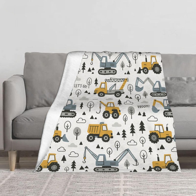 Cute Excavator Throw Blanket Flannel Fleece Truck Blanlet Autumn Lightweight Soft Fuzzy Cozy Travel Blanket for Couch Bed Fall Decor Thanksgiving Kids Boys Girls 60"x50"