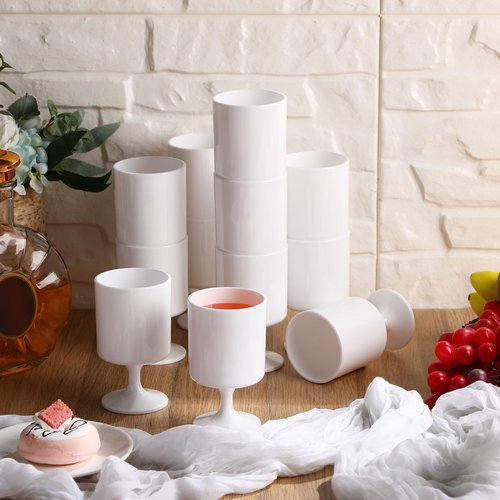 Singhoow 48 Packs 8oz Acrylic Reusable Plastic Wine Glasses Bulk Wedding Easter Disposable Short Stem Baby Shower Party Goblet Cup Vintage Unbreakable Cocktail Drink Bars Stemware (White)
