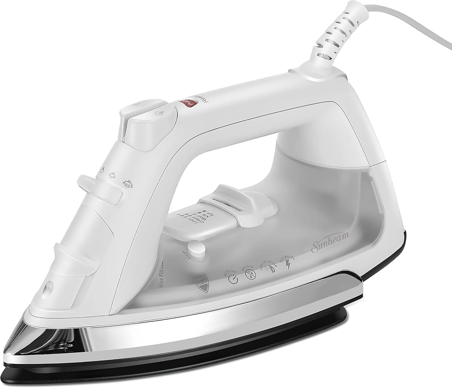 Sunbeam Classic Steam Iron - 1200 Watt Anti-Drip Nonstick Soleplate | 8' Swivel Cord & Auto Shut-Off