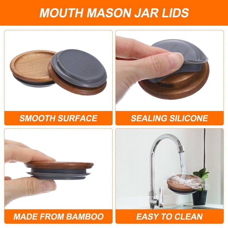uxcell 6pcs Regular Mouth Mason Jar Lids, 70mm Wooden Canning Lids with Airtight Silicone Seal for Ball, Jars, Coffee