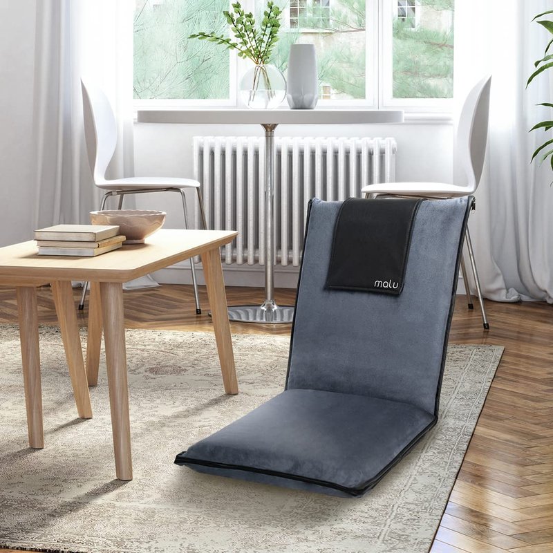 malu Padded Floor Chair w/Back Support - Japanese Chair Meditation Cushion, Comfortable Folding Backrest, Removable Easy Wash Cover (Pillow, Extra Large, Gray)
