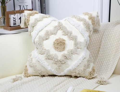 NUYECY Decorative Farmhouse Throw Pillow Covers 16 x 16,Modern Neutral Couch Pillow Cover,Cotton Checked Pattern Boho Square Pillow Case Cover for Couch Bed Sofa Bedroom,Khaki&Beige&White