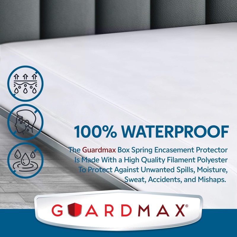Guardmax Premium Box Spring Cover - California King Size Waterproof and Bed Bug Proof Zippered Box Spring Encasement - 6 Side Absorbent Boxspring Protects Against Bed Bugs, Dust Mites, and Stains.