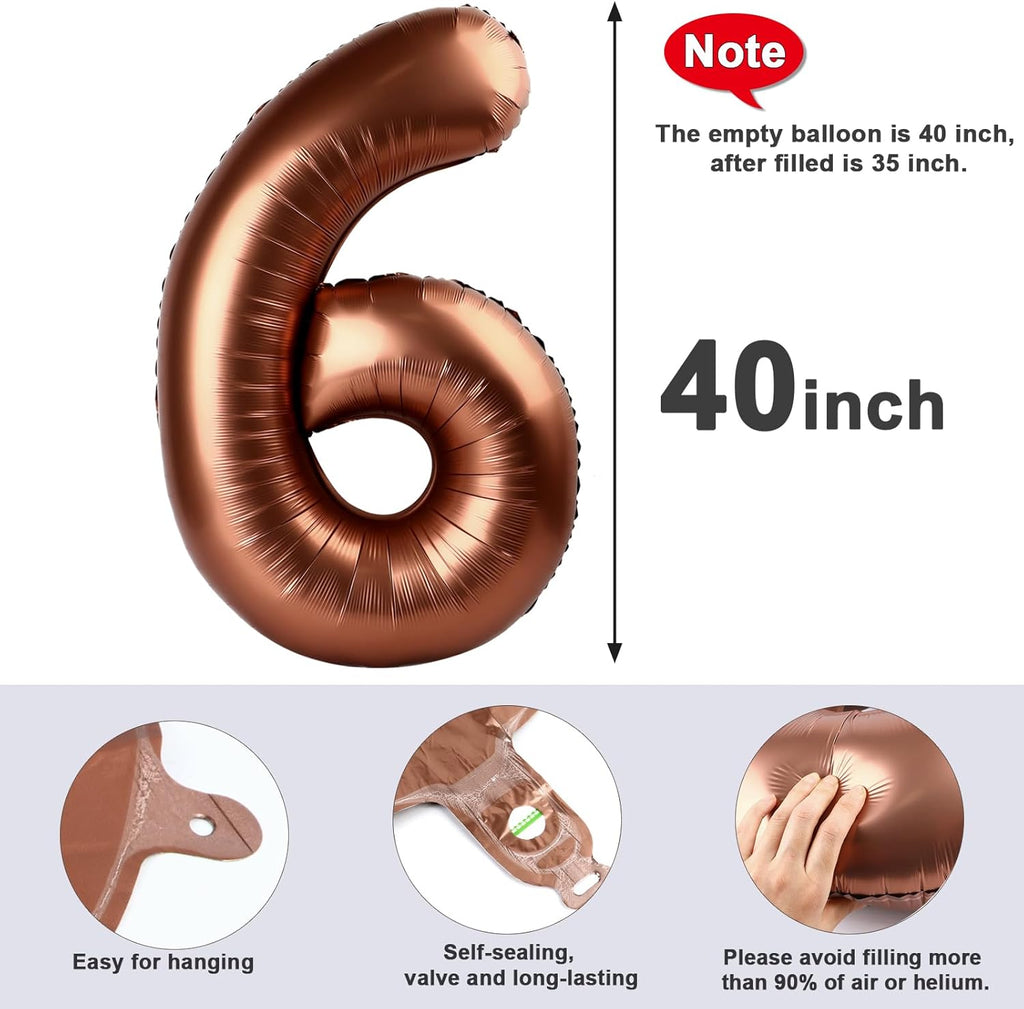 Number 6 Balloon - 40 Inch Coffee Brown Birthday Decoration for 6th Birthday Celebrations