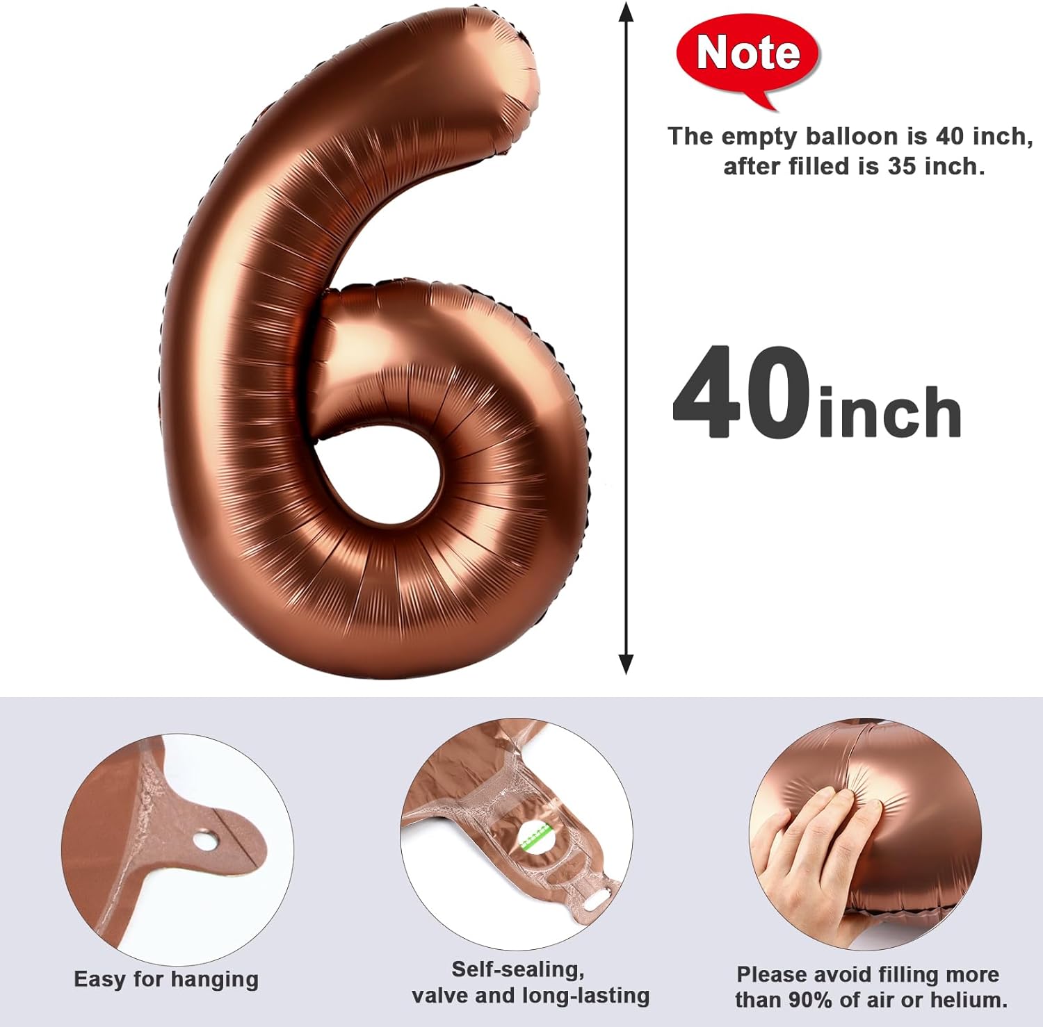 Number 6 Balloon - 40 Inch Coffee Brown Birthday Decoration for 6th Birthday Celebrations