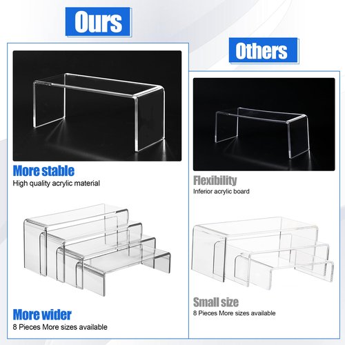 Jialaraq 2 Set Large Acrylic Display Risers,8 Pcs Clear Perfume Stand Organizer,Desktop Display Shelves Collect Pop Figures Toys Cupcake Dessert for Decor,Food Display Shelves for Party